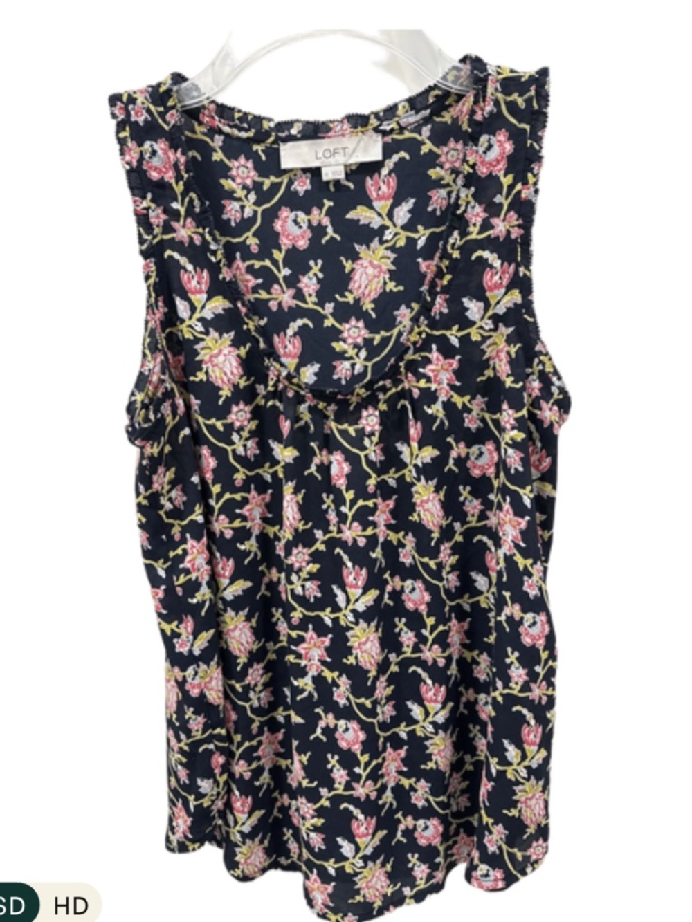 LOFT Floral Sleeveless Blouse/Tank — Black, Extra Small